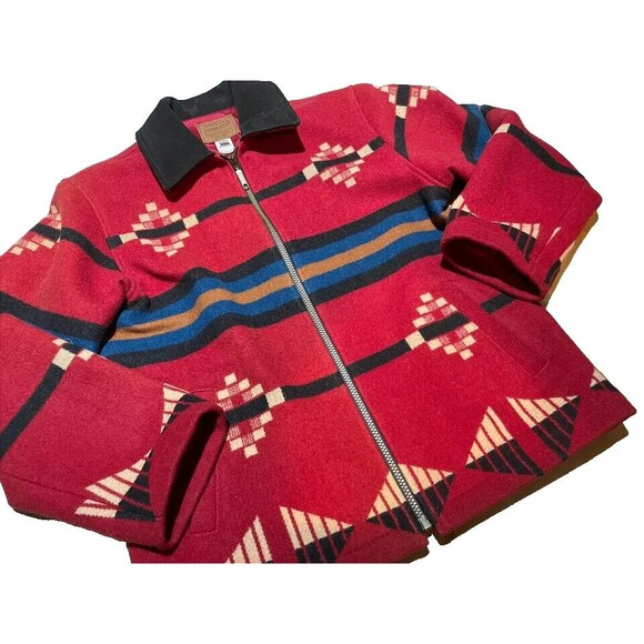 183.‎ Pendleton Originals Southwestern Aztec Wool Jacket Leather Collar S Unisex - Picture 1 of 8